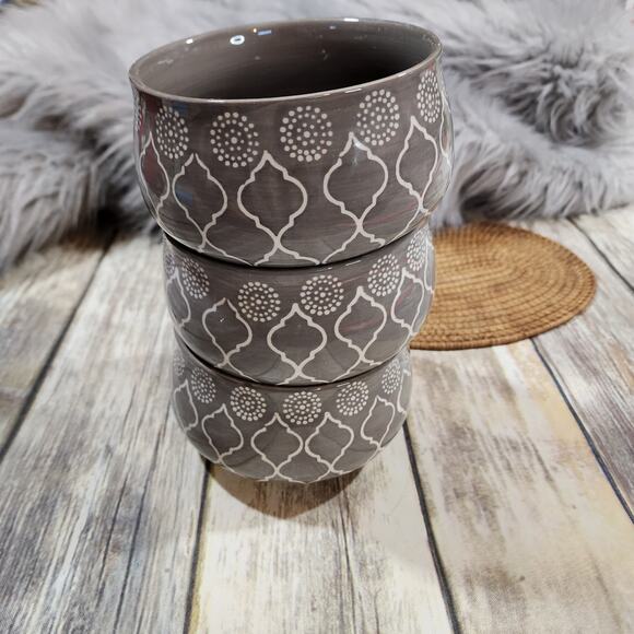 Baum Brothers Moroccan gray & white soup cereal bowls 5" dinnerware set of 3 - Picture 9 of 9